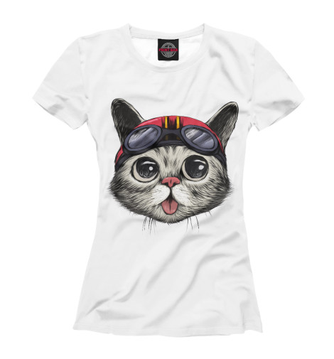 

Футболки Print Bar, Белый, Байкер Кот