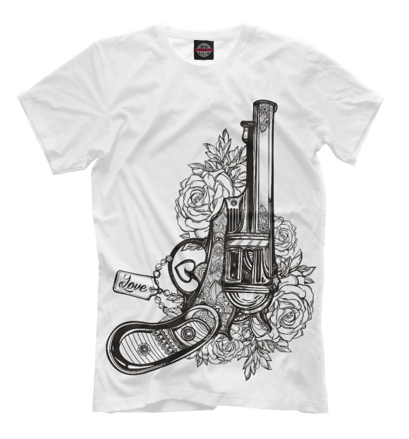 Мужская футболка с изображением Пистолет цвета Молочно-белый