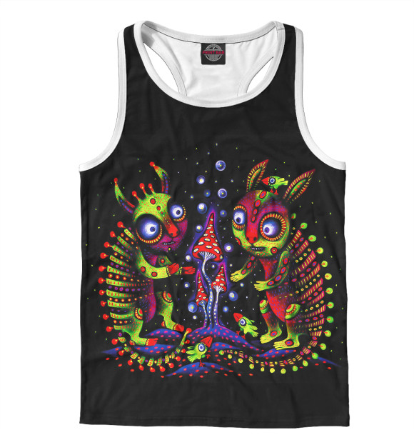 Мужская майка-борцовка с притом Мухоморные зайцы цвета Белый Мужская майка-борцовка с изображением Мухоморные зайцы цвета Белый