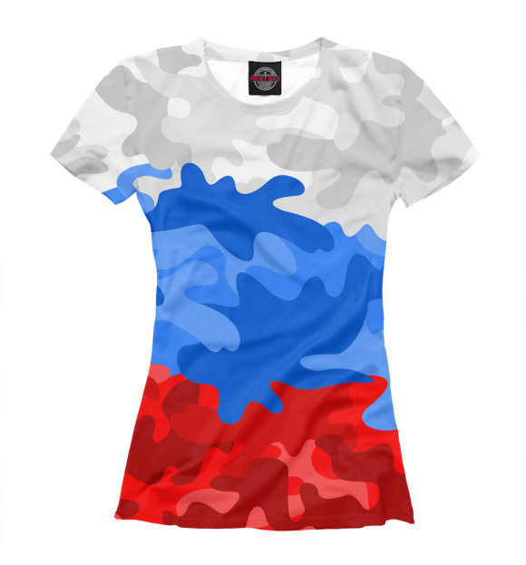 Футболка для девочек с изображением Камуфлаж флаг России цвета Белый