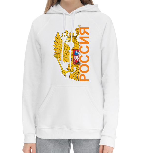 Женский хлопковый худи с притом Россия цвета Белый Женский хлопковый худи с изображением Россия цвета Белый
