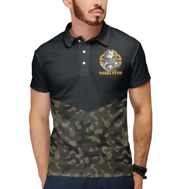 Мужское поло с изображением Слава Руси цвета Белый