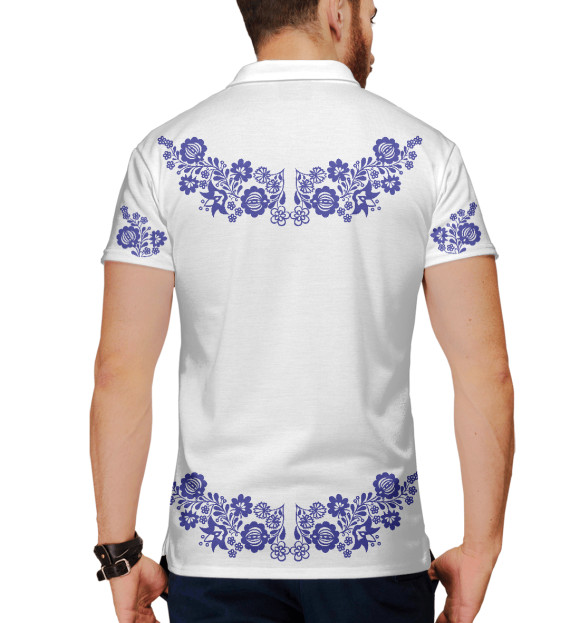Мужское поло с изображением Синий славянский узор цвета Белый