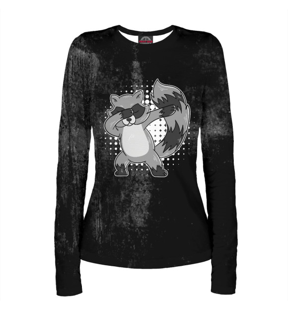 Женский лонгслив с притом Dabbing Raccoon цвета Белый Женский лонгслив с изображением Dabbing Raccoon цвета Белый