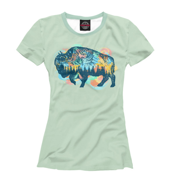 Женская футболка с изображением Сон бизона цвета Белый