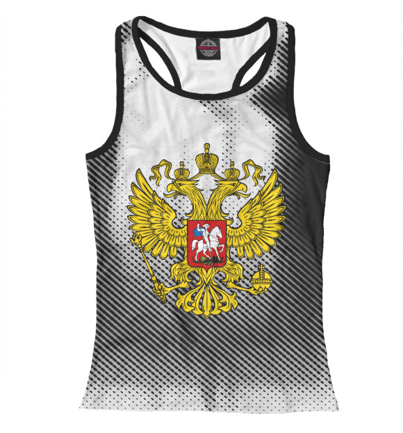 Женская майка-борцовка с изображением ГЕРБ РФ +sport цвета Белый