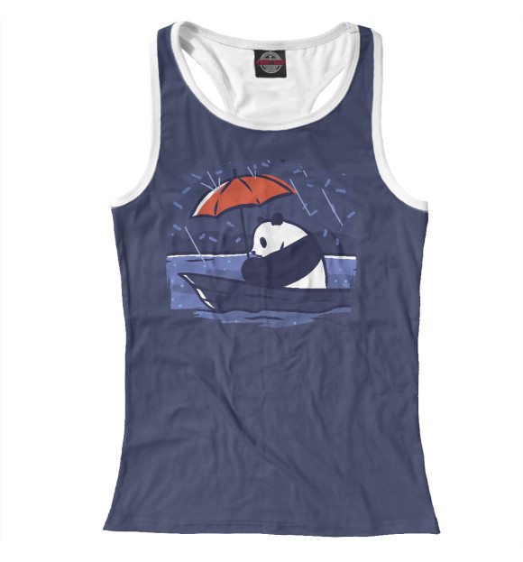 Женская майка-борцовка с изображением Панда под дождём цвета Белый