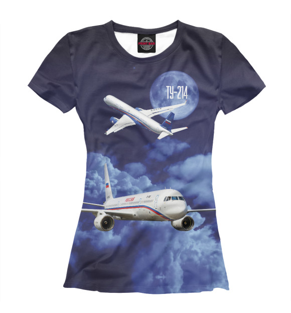 Женская футболка с изображением Самолет Ту-214 цвета Белый