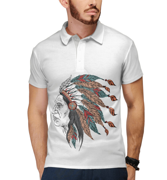 Мужское поло с изображением Индеец цвета Белый