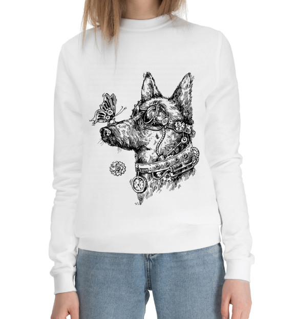 Женский хлопковый свитшот с изображением Стимпёс цвета Белый