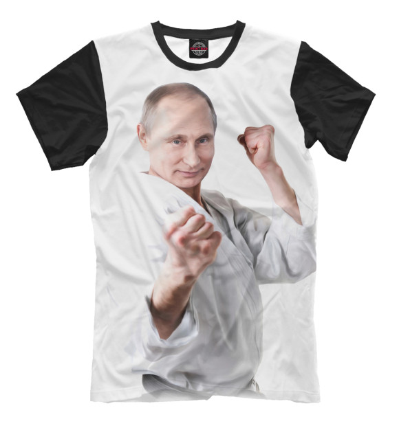 Футболка для мальчиков с изображением Путин в кимоно цвета Молочно-белый