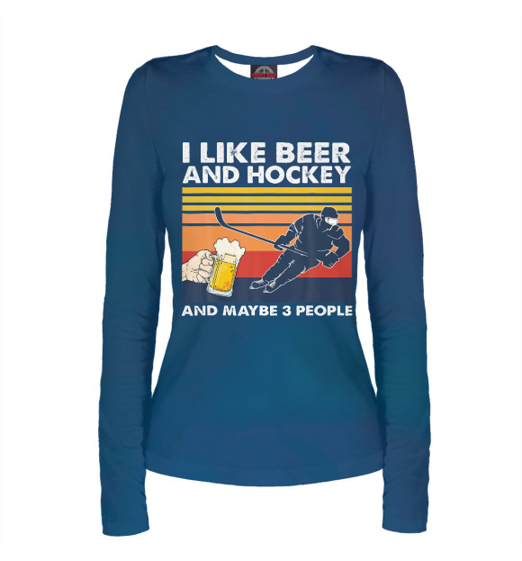 Женский лонгслив с изображением I Like Beer And Hockey цвета Белый