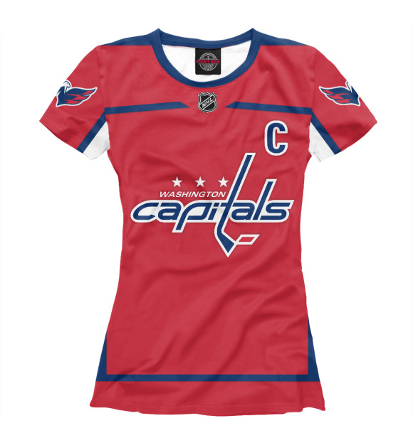 Женская футболка с изображением Овечкин Форма Capitals 2018 цвета Белый
