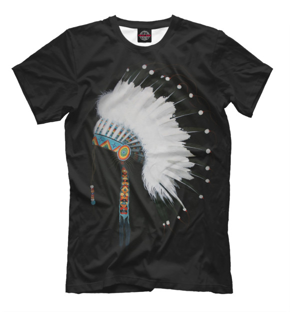 Мужская футболка с изображением Индейский роуч цвета Черный