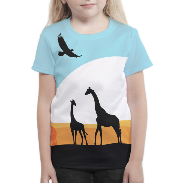 Футболка для девочек с изображением Жирафы цвета Белый