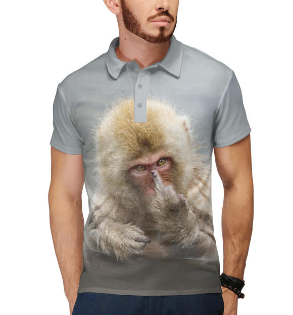 Мужское поло с притом Японская макака цвета Белый Мужское поло с изображением Японская макака цвета Белый