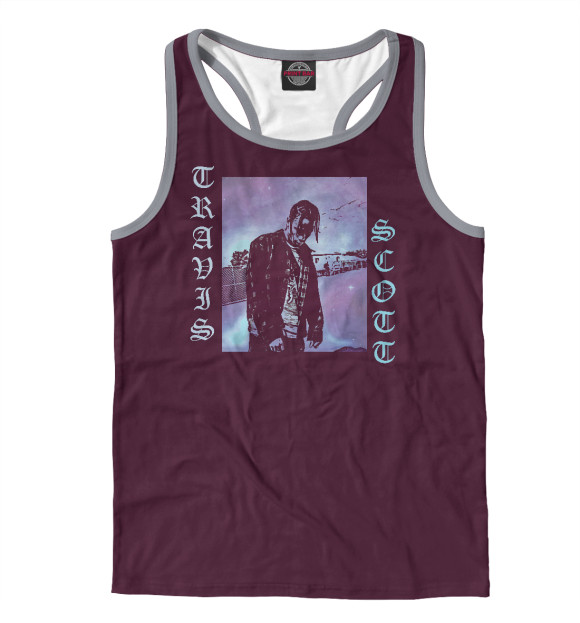 Мужская майка-борцовка с притом Travis Scott цвета Белый Мужская майка-борцовка с изображением Travis Scott цвета Белый