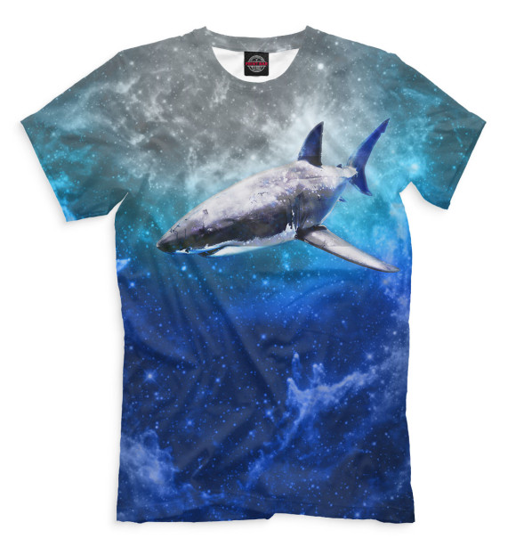 Мужская футболка с изображением Акула в космосе цвета Молочно-белый