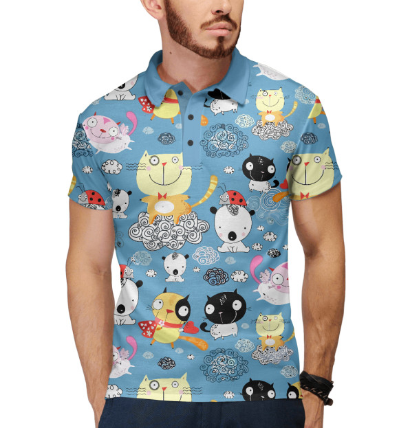 Мужское поло с притом Кошечки цвета Белый Мужское поло с изображением Кошечки цвета Белый