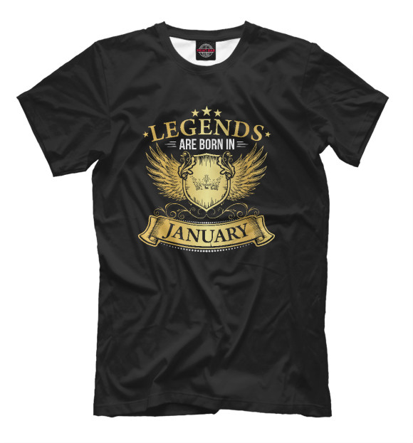 Мужская футболка с изображением Legends Are Born In January цвета Черный