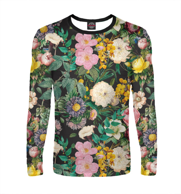 Мужской лонгслив с изображением Летний узор из цветов цвета Белый