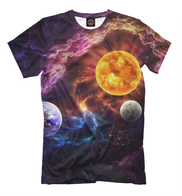 Мужская футболка с изображением Яркая планета цвета Молочно-белый