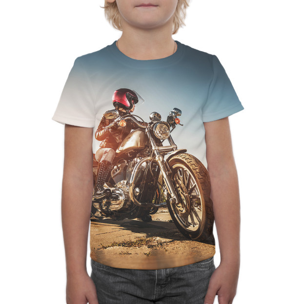 Футболка для мальчиков с изображением Девушка на мотоцикле цвета Белый