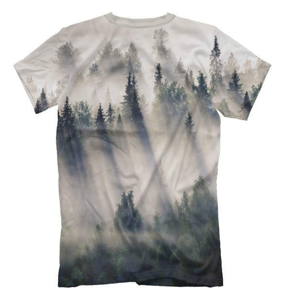 Футболка для мальчиков с изображением Ельник в тумане цвета Белый