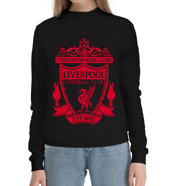 Женский хлопковый свитшот с изображением Liverpool цвета Черный