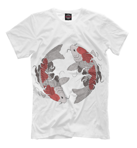 Мужская футболка с изображением Рыбы - карпы кои цвета Молочно-белый