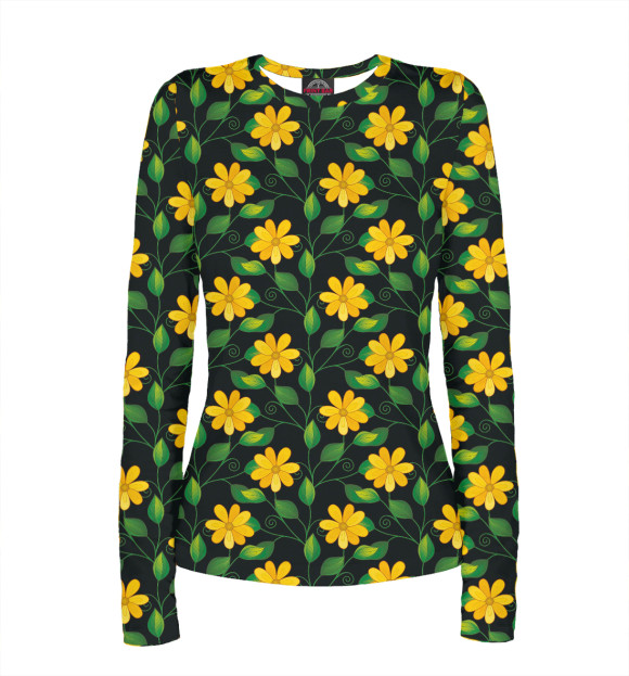 Женский лонгслив с изображением Желтые полевые цветы цвета Белый