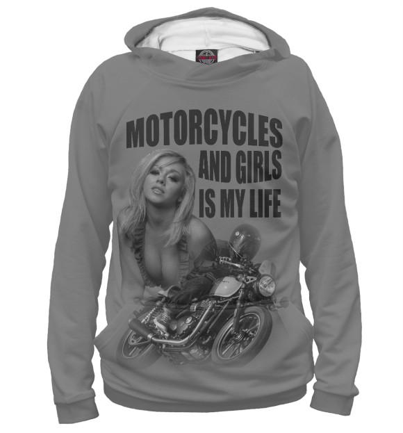 Худи для мальчика с изображением Мотоциклы и девушки... цвета Белый