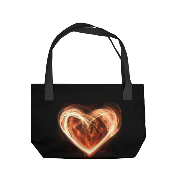 Пляжная сумка с изображением Огненное сердце на чёрном фоне цвета 