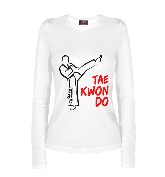 Женский лонгслив с притом Тхэквондо цвета Белый Женский лонгслив с изображением Тхэквондо цвета Белый