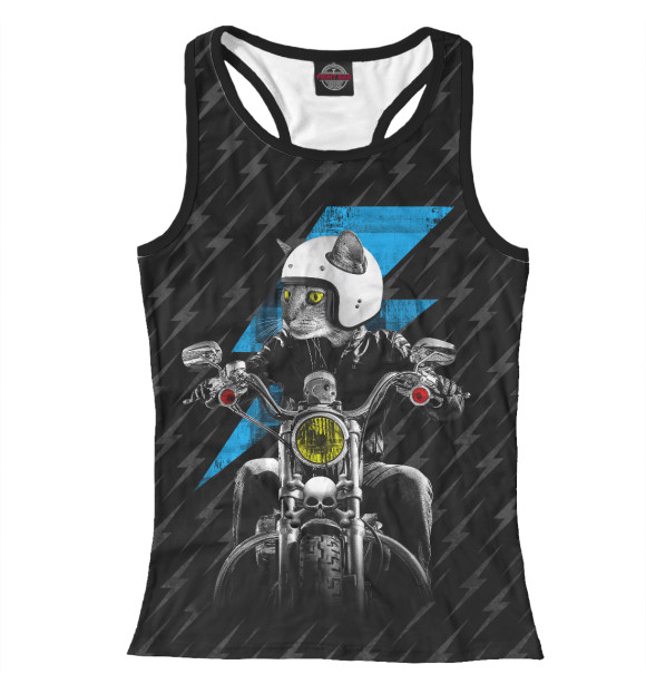 Женская майка-борцовка с изображением Кот байкер цвета Белый