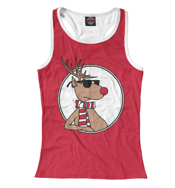 Женская майка-борцовка с изображением Новогодний Олень цвета Белый