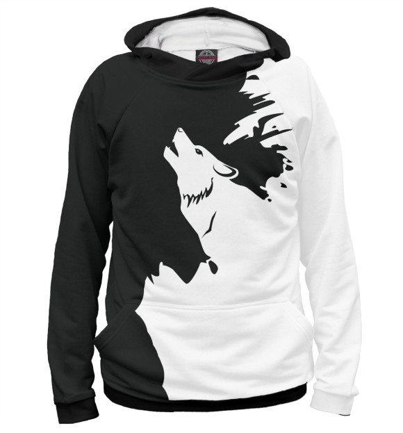Мужское худи с изображением Волк цвета Белый
