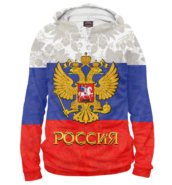 Мужское худи с изображением Россия цвета Белый