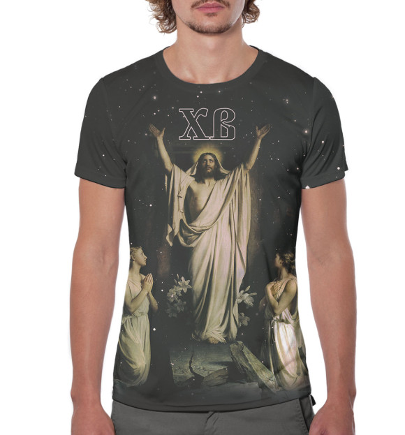 Мужская футболка с изображением Христос Воскрес цвета Белый