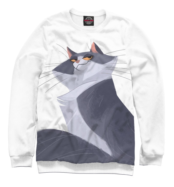 Мужской свитшот с изображением Кот цвета Белый