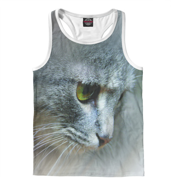Мужская майка-борцовка с изображением кошачий взгляд цвета Белый