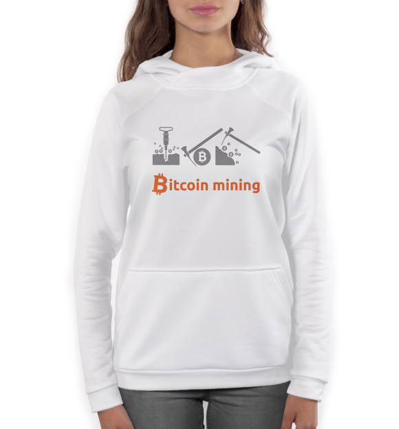 Женское худи с изображением Bitcoin Mining цвета Белый