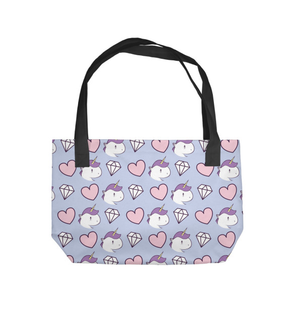Пляжная сумка с изображением Единороги и сердечки цвета 