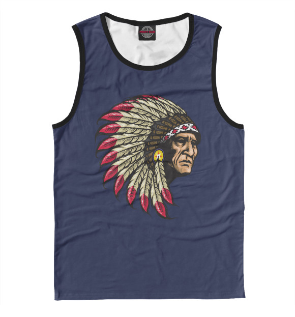 Мужская майка с притом Индеец цвета Белый Мужская майка с изображением Индеец цвета Белый