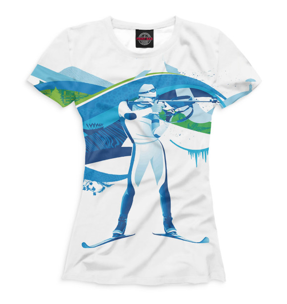 Женская футболка с изображением Биатлон цвета Белый