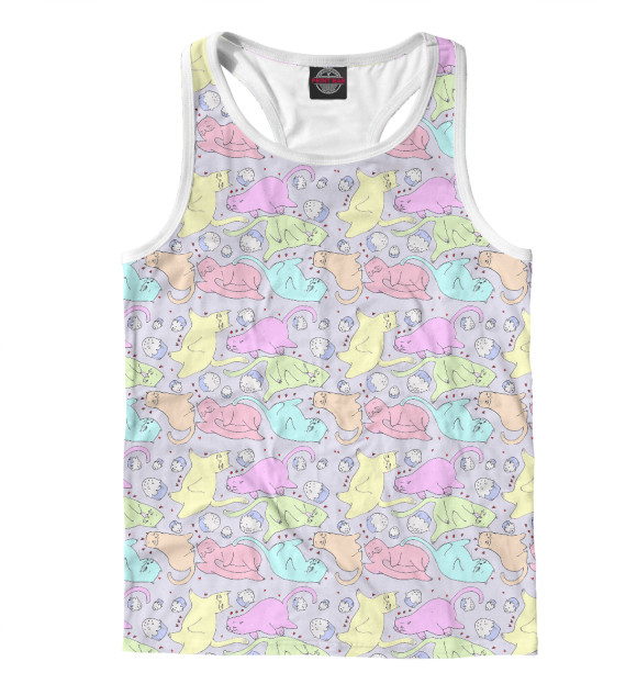 Мужская майка-борцовка с изображением Ленивые Коты цвета Белый