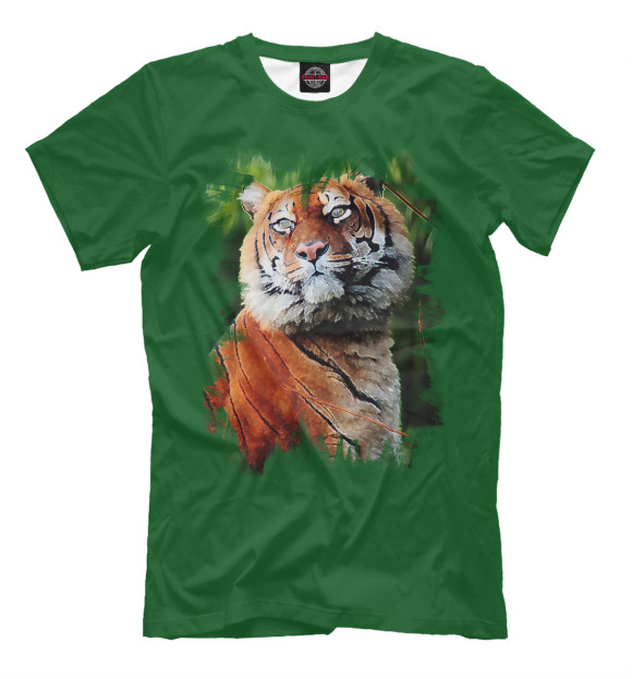 Мужская футболка с изображением Тигр цвета Темно-зеленый
