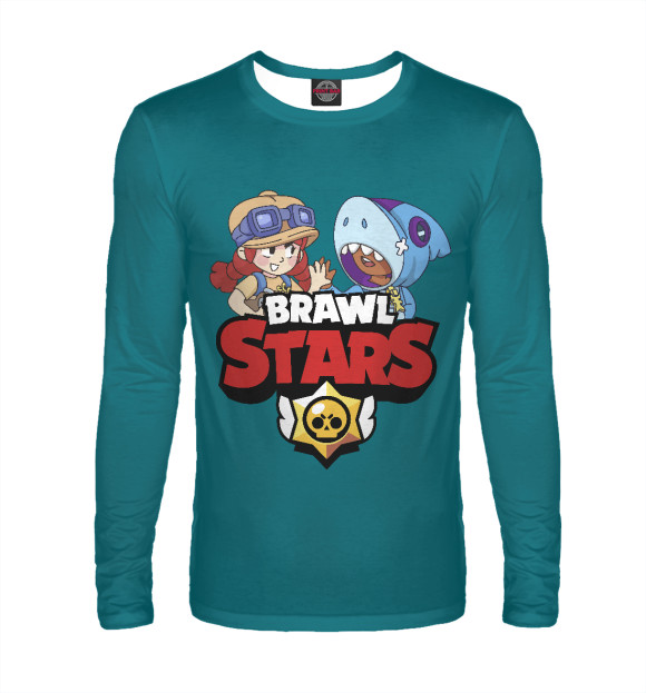 Мужской лонгслив с притом Brawl Stars цвета Белый Мужской лонгслив с изображением Brawl Stars цвета Белый