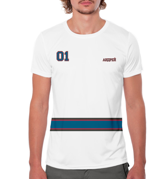 Мужская футболка с изображением Хоккеист Андрей цвета Белый