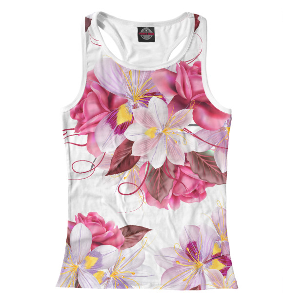 Женская майка-борцовка с изображением Прекрасные цветы цвета Белый